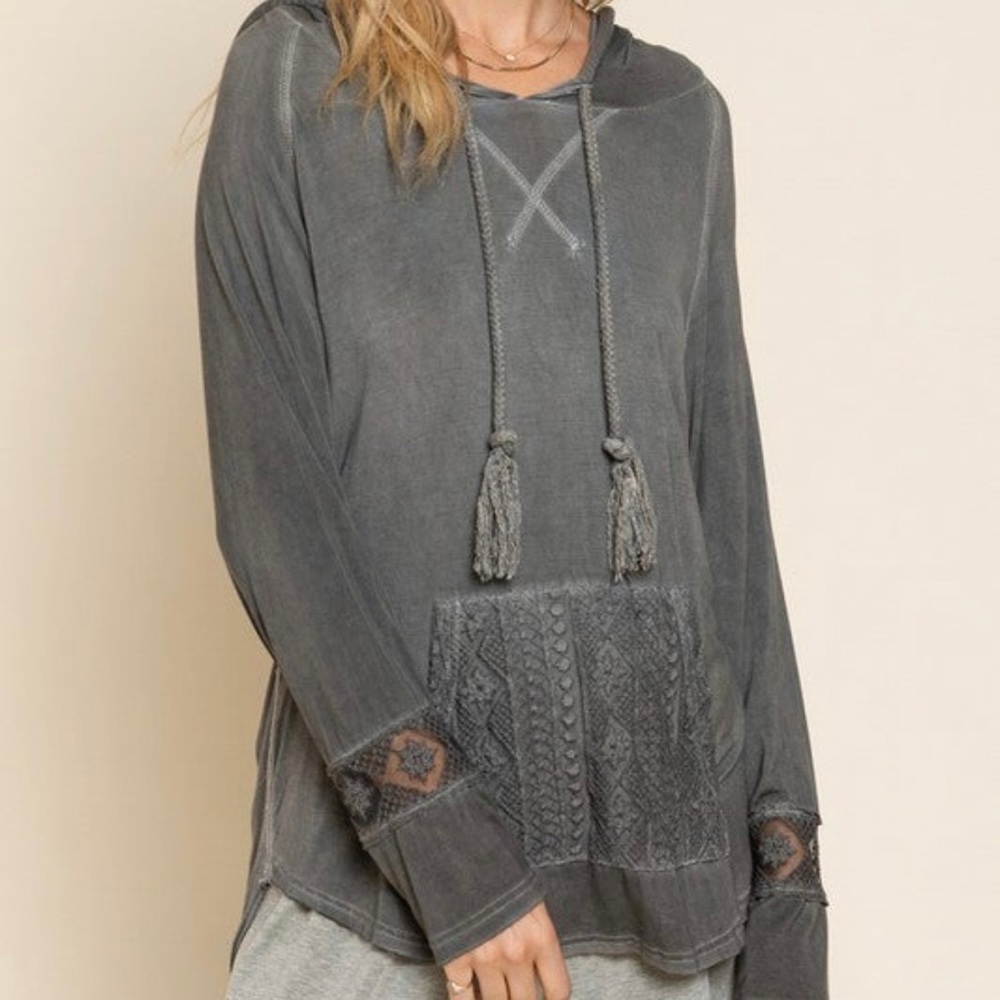POL Gray Hooded Sweatshirt with Tassels